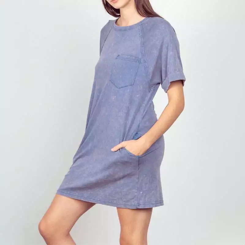 1 Pocket Garment Wash T-Shirt Dress