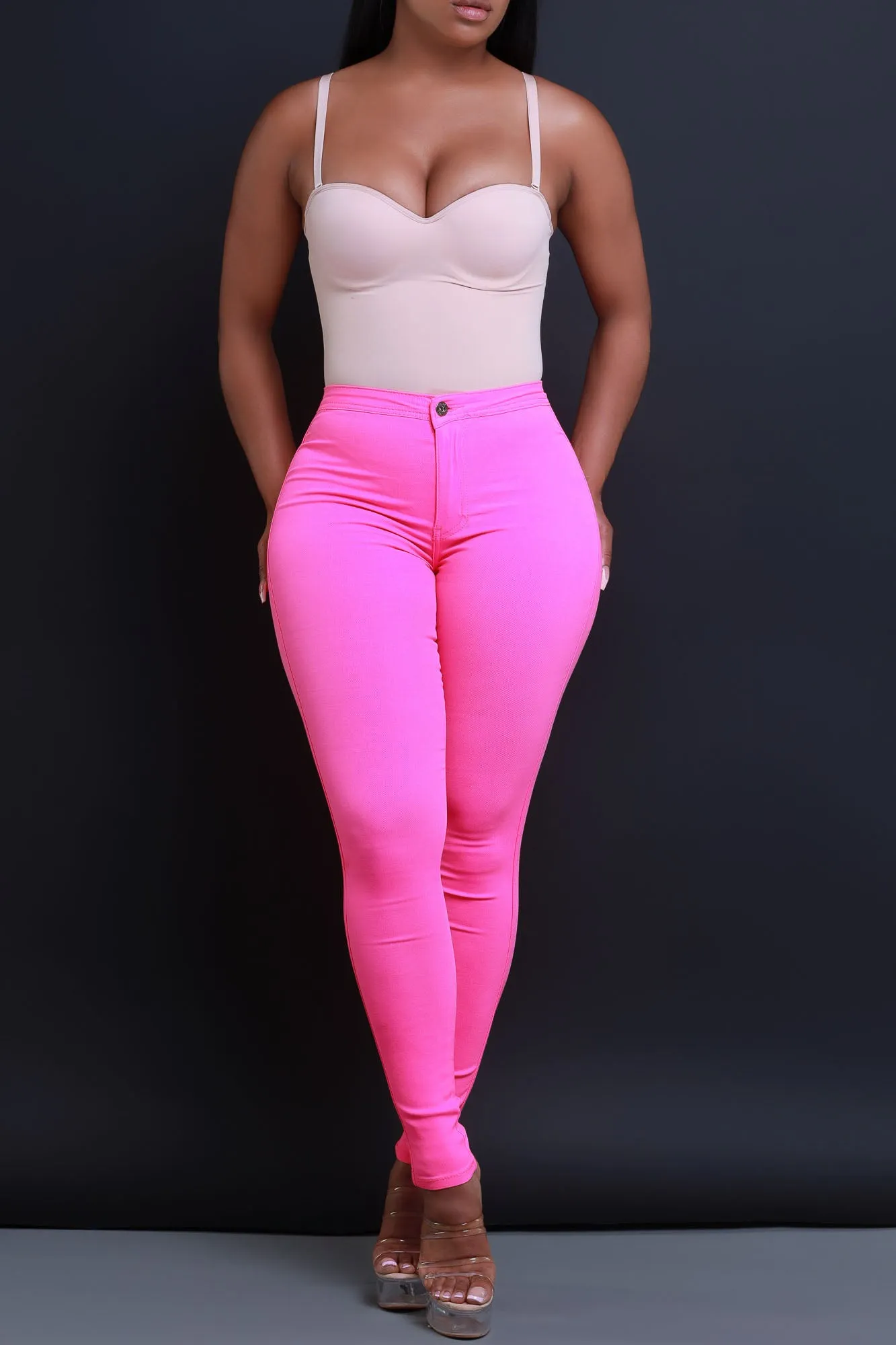 $15.99 Super Swank High Waist Stretchy Jeans - Neon Pink