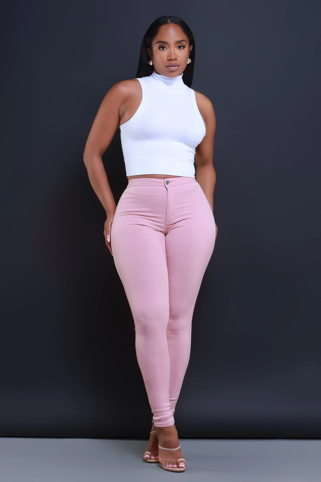 $15.99 Super Swank High Waist Stretchy Jeans - Pink