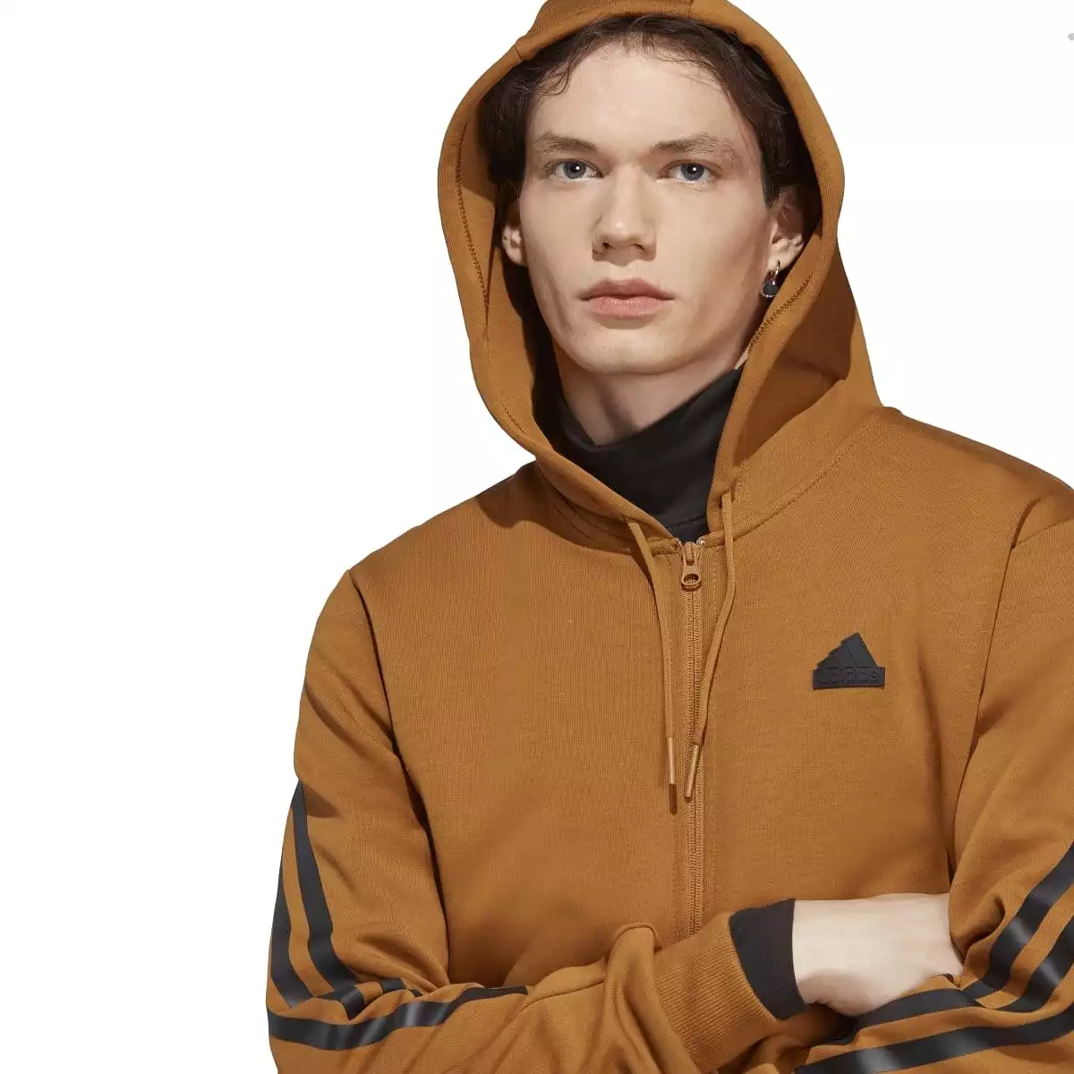 ADIDAS MEN'S FUTURE ICONS 3-STRIPES FULL-ZIP BRONZE HOODIE