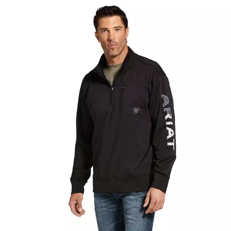 'Ariat' Men's Team Logo 1/4 Zip Pullover - Black / Americana