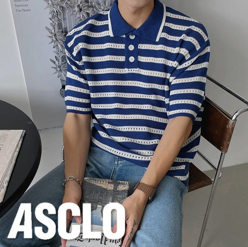 ASCLO  |Stripes Casual Style Unisex Street Style Short Sleeves