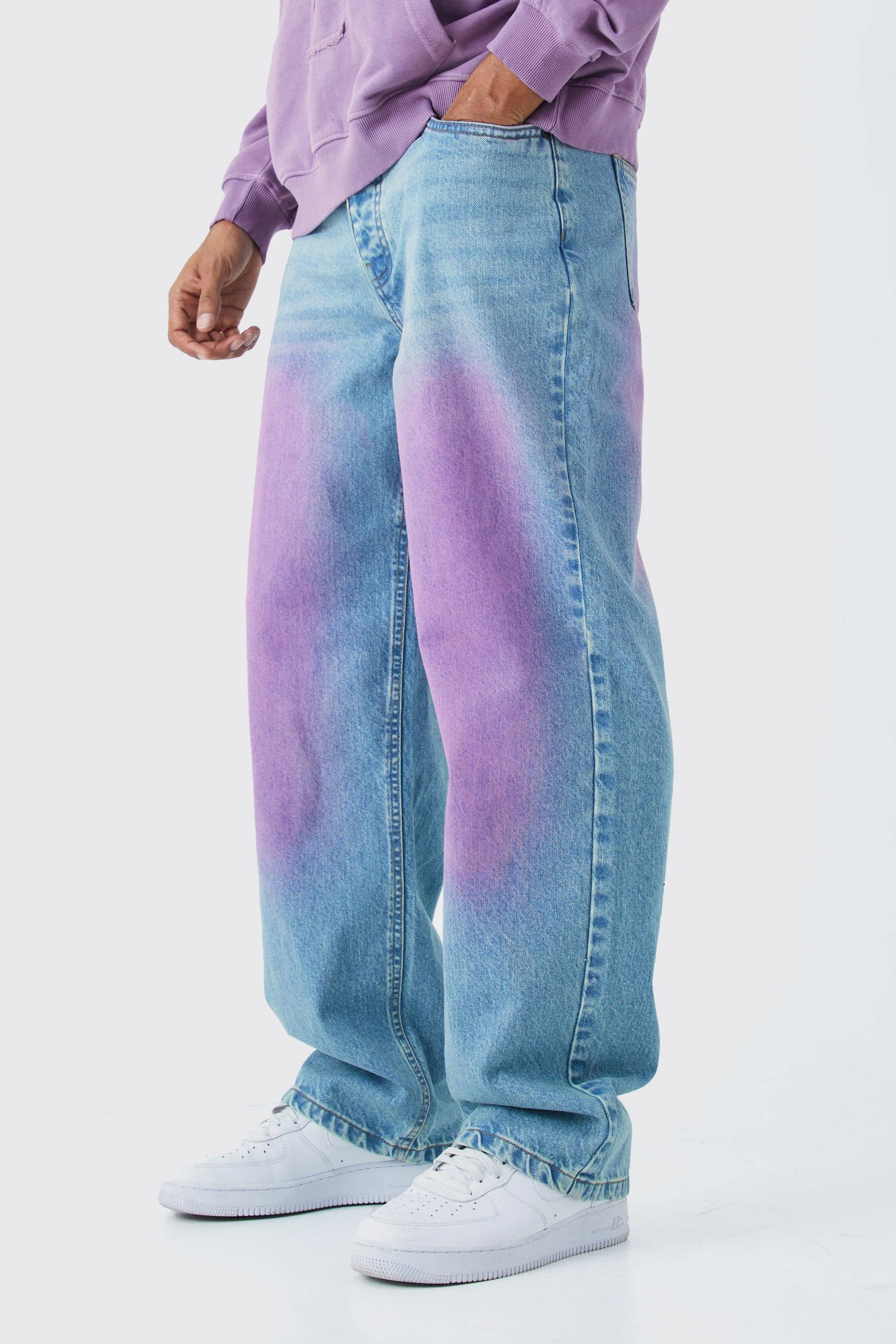 Baggy Rigid Pink Tint Jeans In Antique Blue | boohooMAN UK