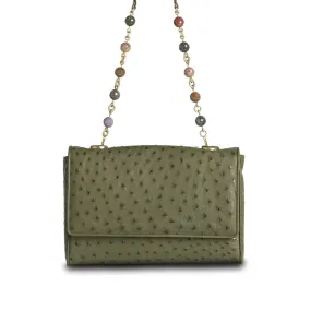 Chain & Jewel Shoulder Bag - Olive, Jasper Handle