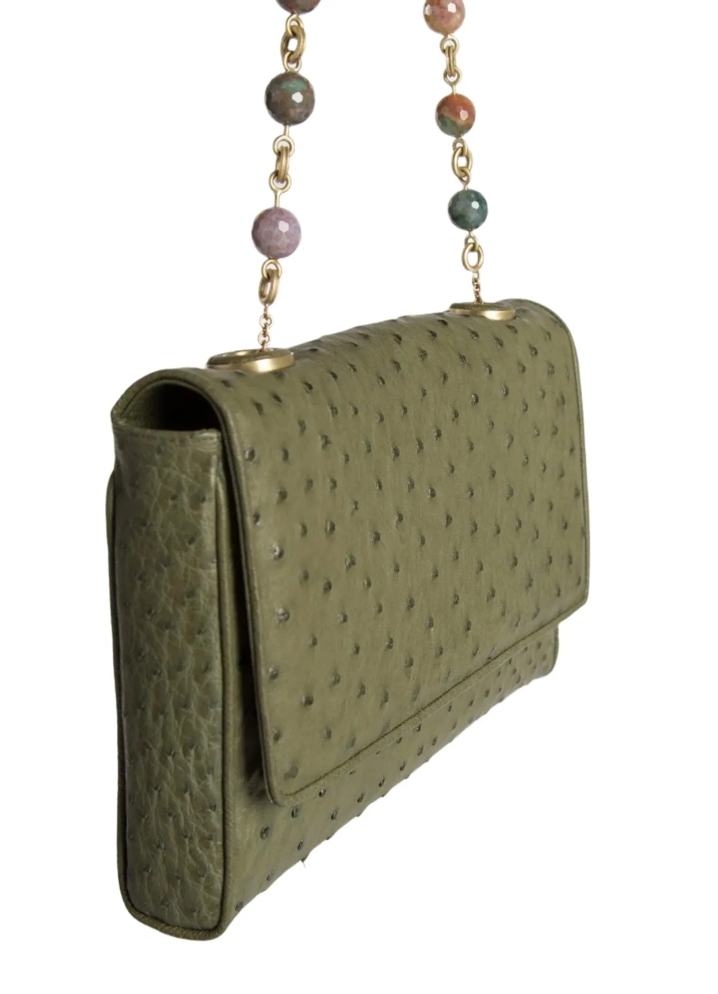 Chain & Jewel Shoulder Bag - Olive, Jasper Handle