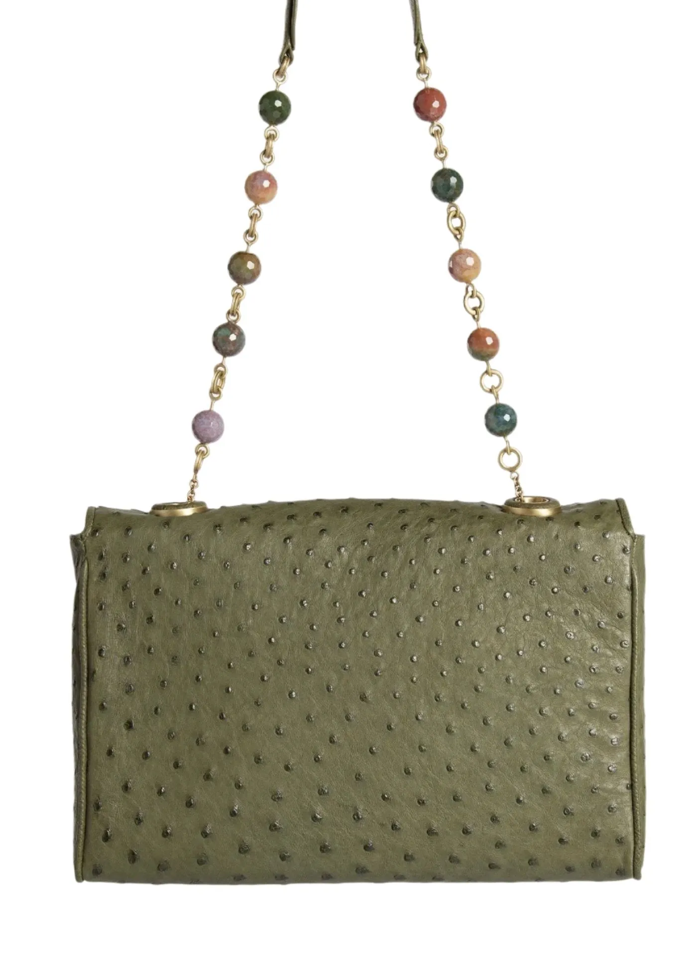 Chain & Jewel Shoulder Bag - Olive, Jasper Handle