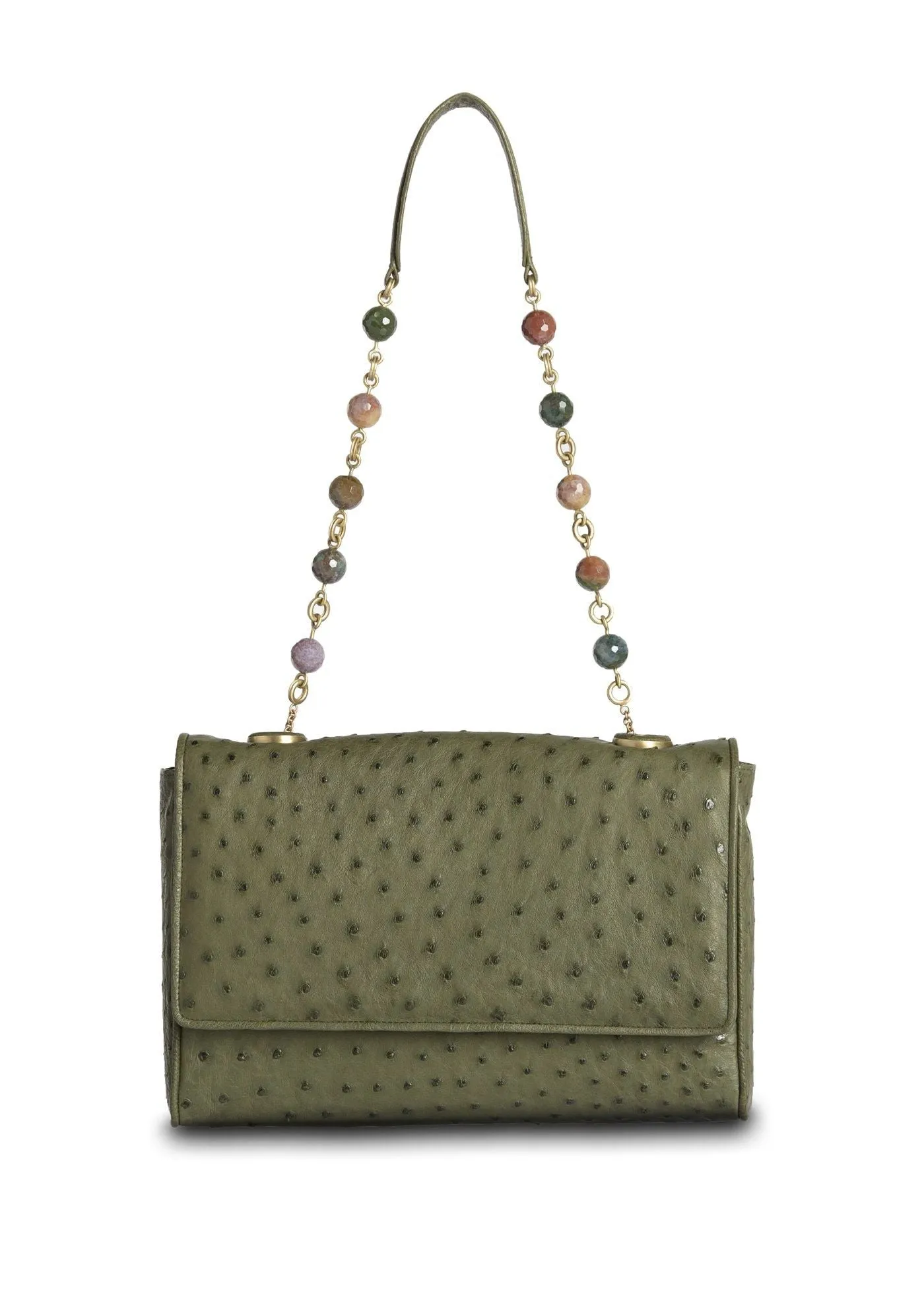 Chain & Jewel Shoulder Bag - Olive, Jasper Handle