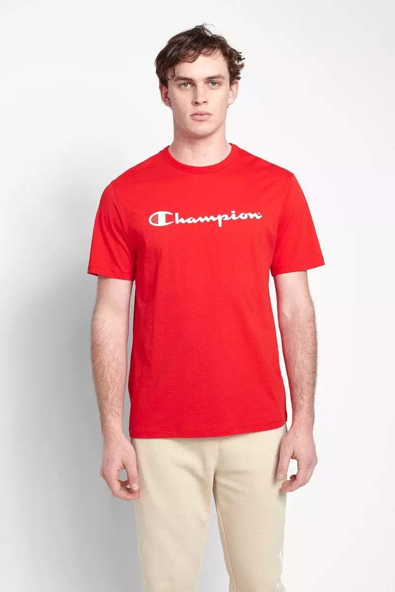 CHAMPION  MEN'S SCRIPT SHORT SLEEVE RED TEE