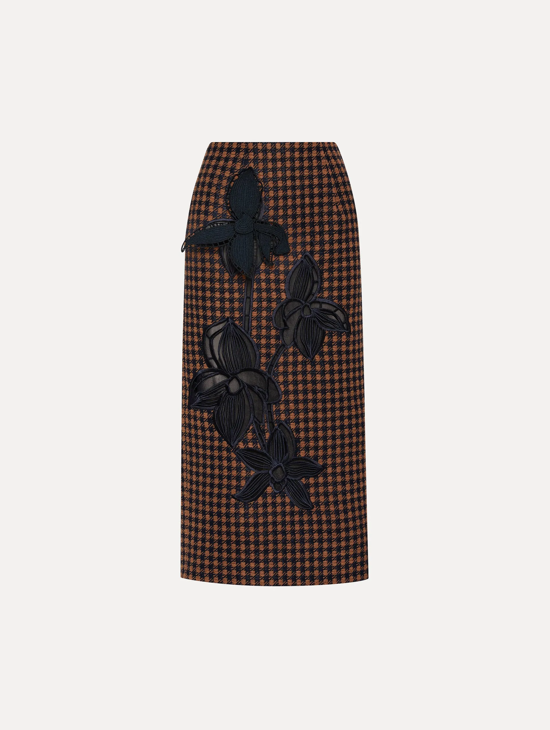 Check Tweed Orchid Embroidered Pencil Skirt