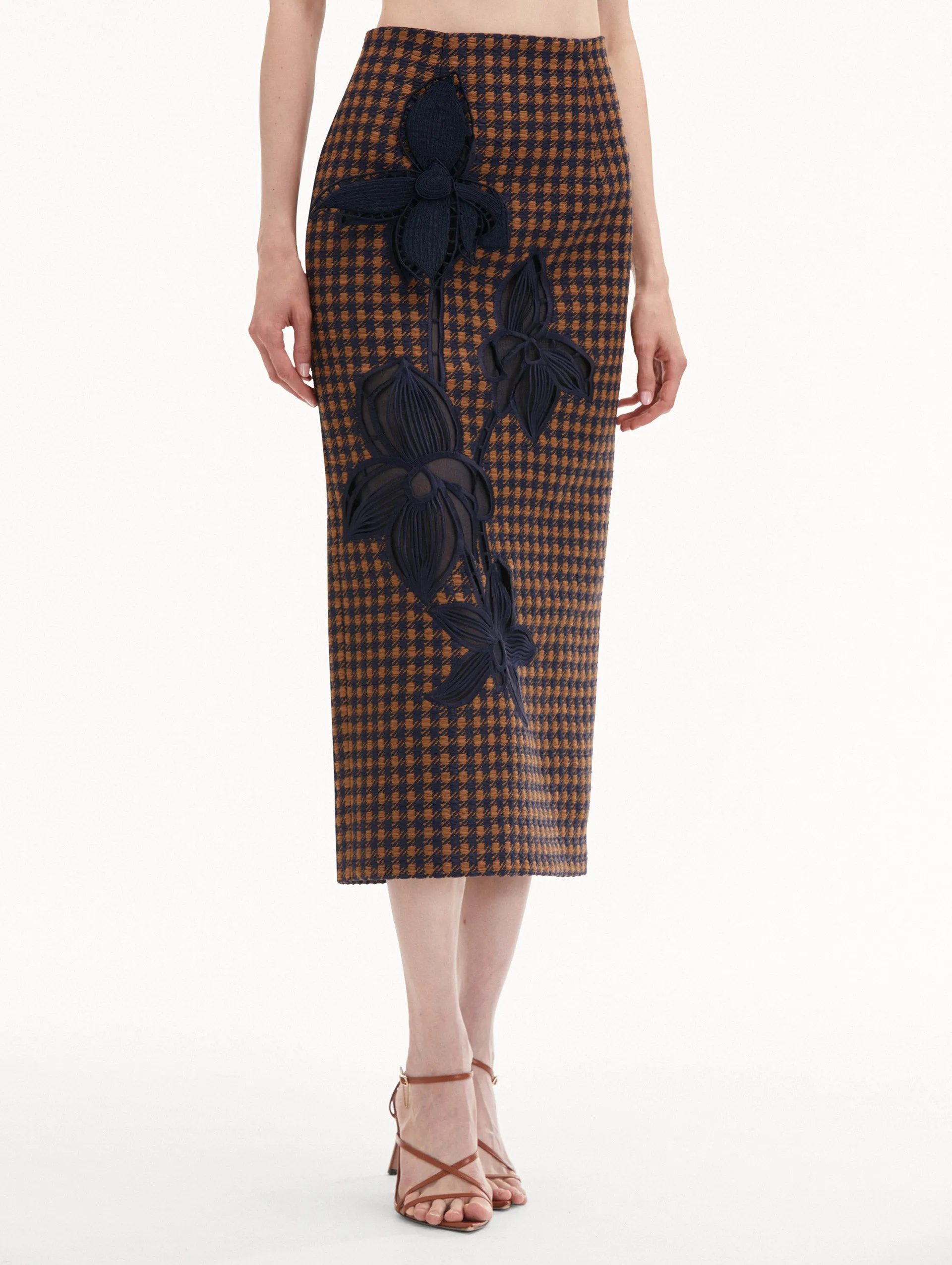 Check Tweed Orchid Embroidered Pencil Skirt