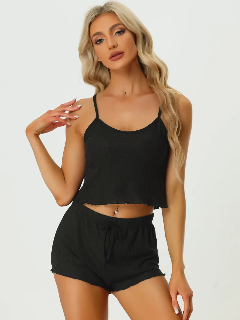 cheibear - Cami Top Shorts Pajama Set Pack, Black