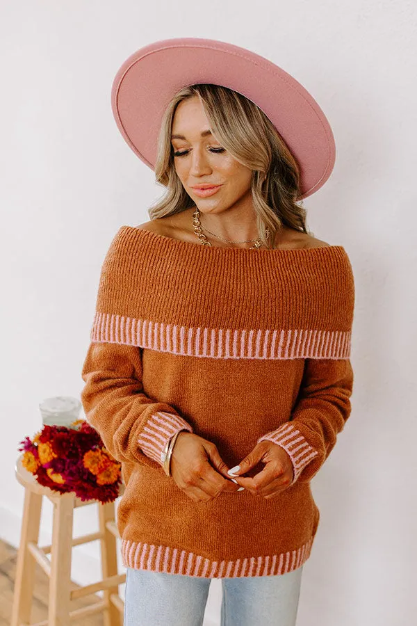 Chic Moment Off Shoulder Knit Sweater in Cinnamon