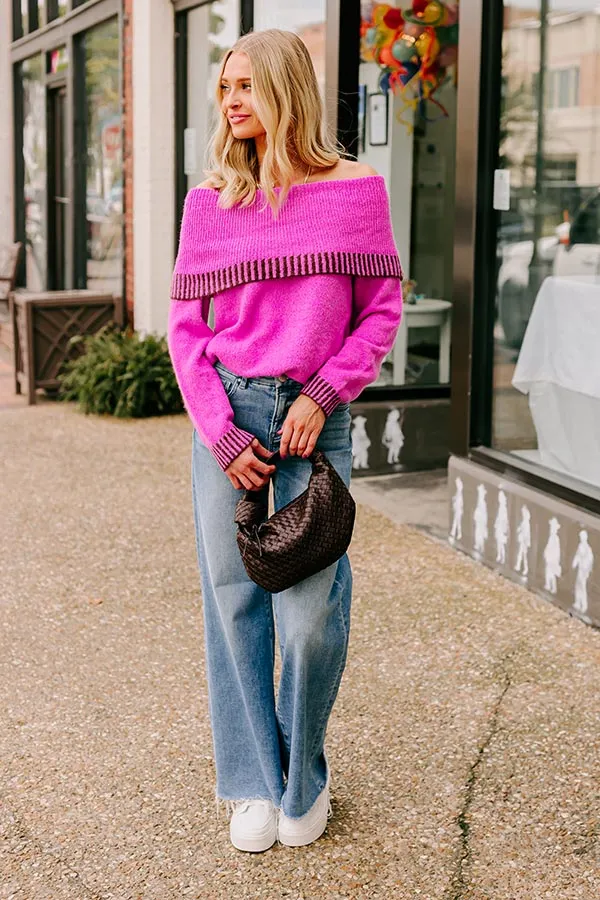 Chic Moment Off Shoulder Knit Sweater in Violet