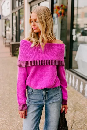 Chic Moment Off Shoulder Knit Sweater in Violet