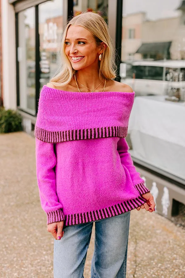 Chic Moment Off Shoulder Knit Sweater in Violet