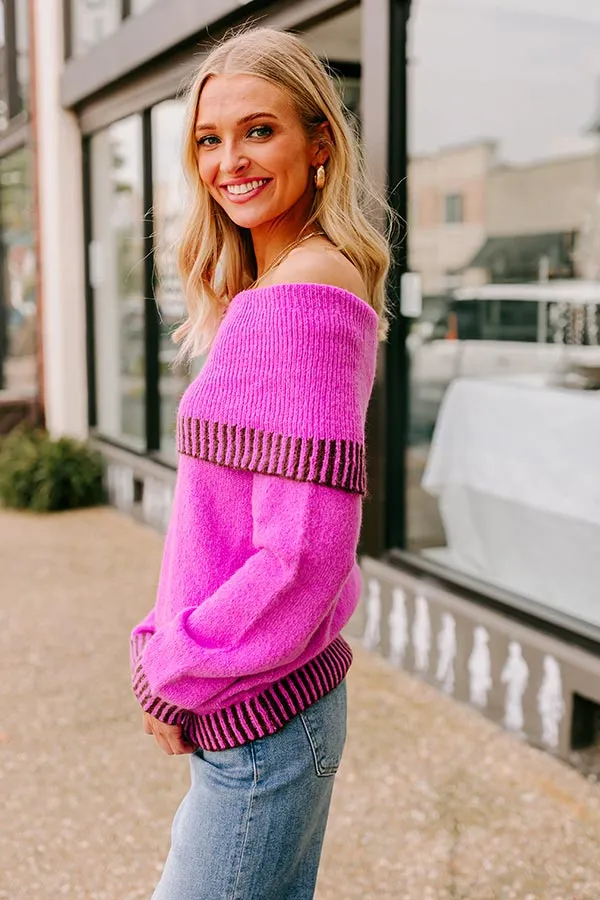 Chic Moment Off Shoulder Knit Sweater in Violet