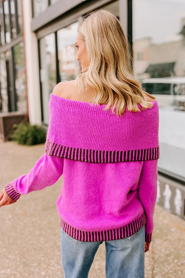 Chic Moment Off Shoulder Knit Sweater in Violet