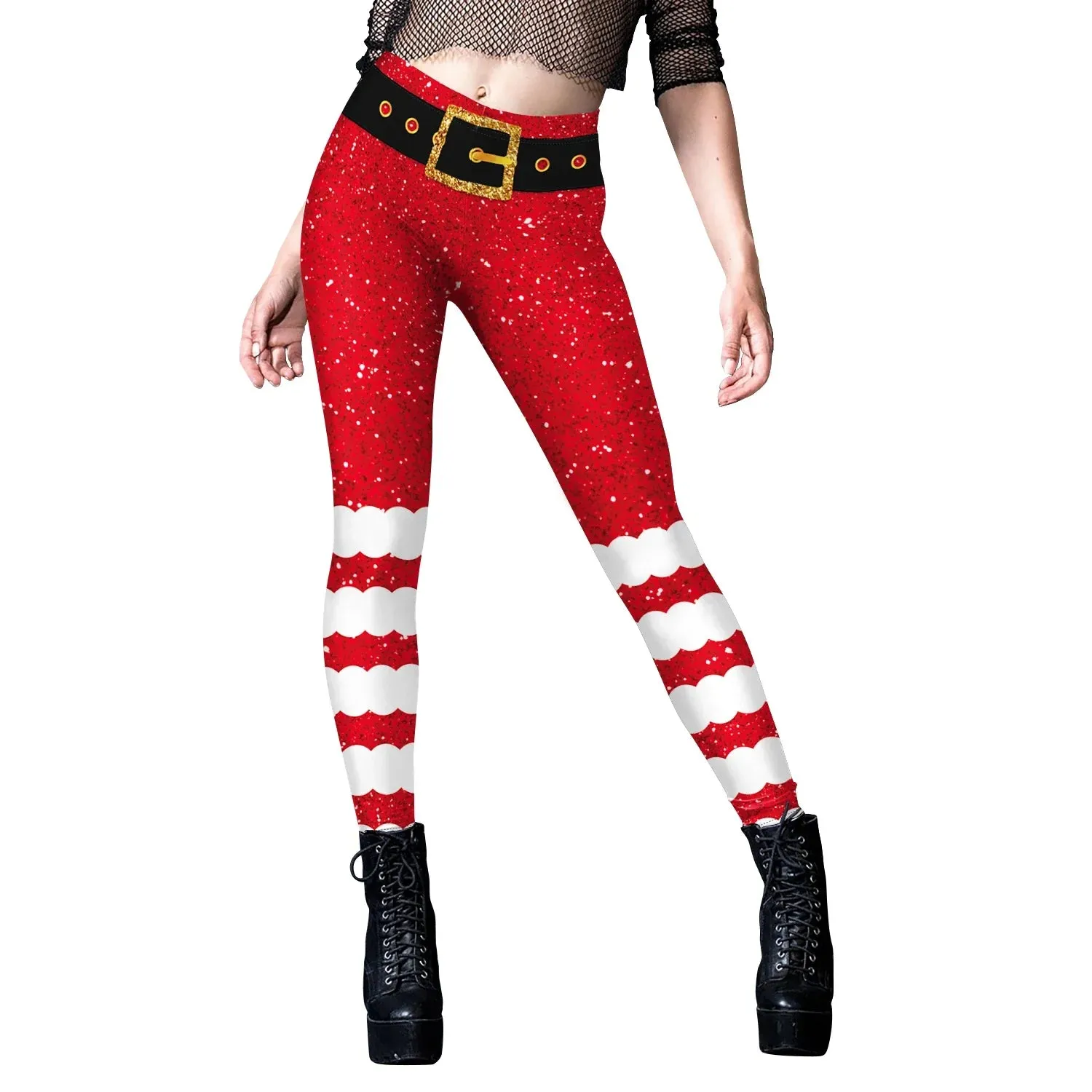 Christmas Women's Leggings Snowflake Santa Striped Print Autumn Winter High Waist Elastic Sexy Skinny Legging