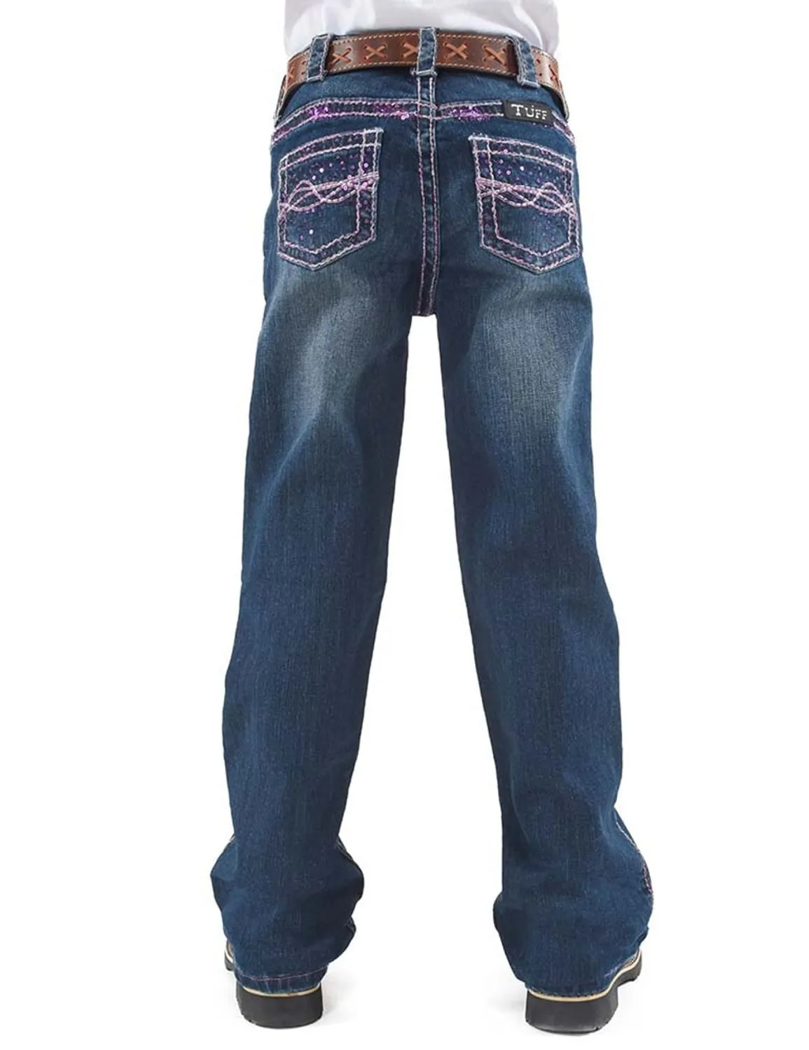 Cowgirl Tuff Kids Girls Pink Sparkles Medium Wash Cotton Blend Jeans