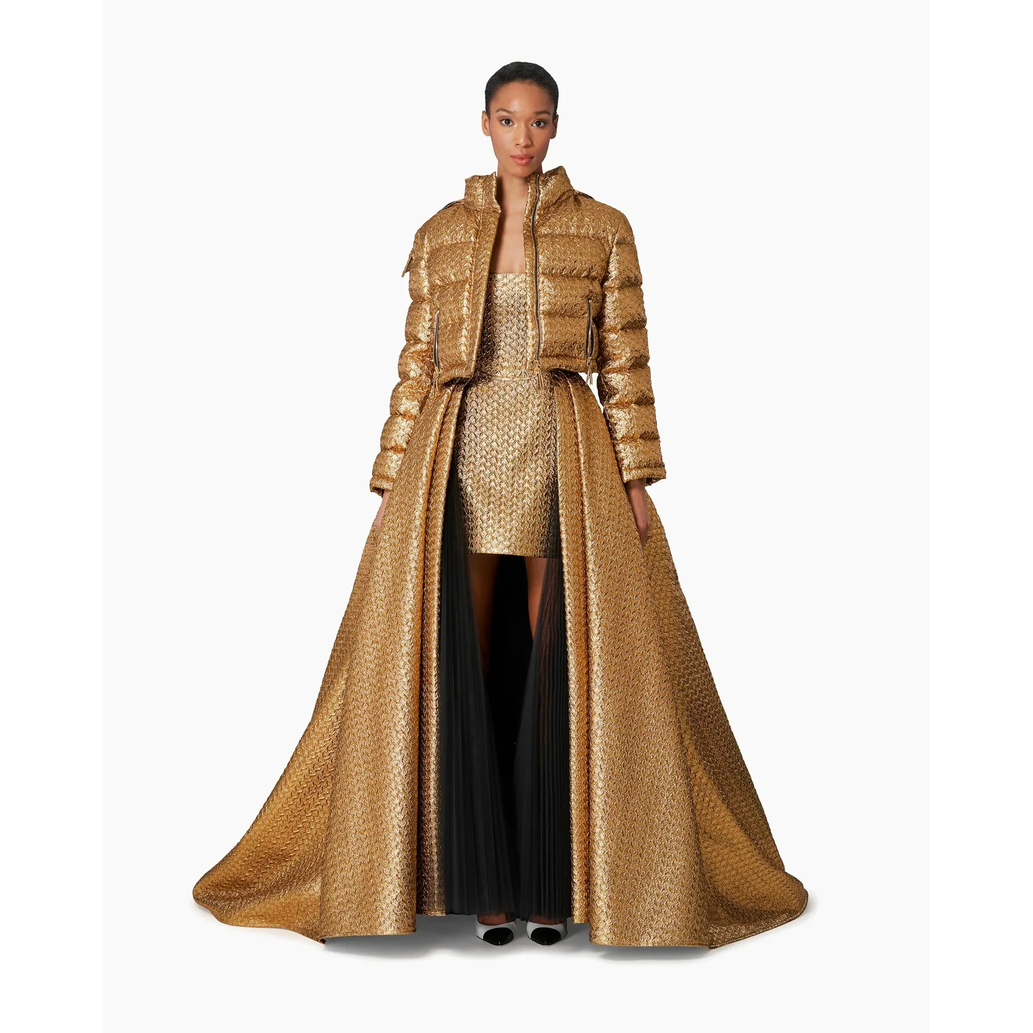 Cropped Puffer Coat with Hood | Gold