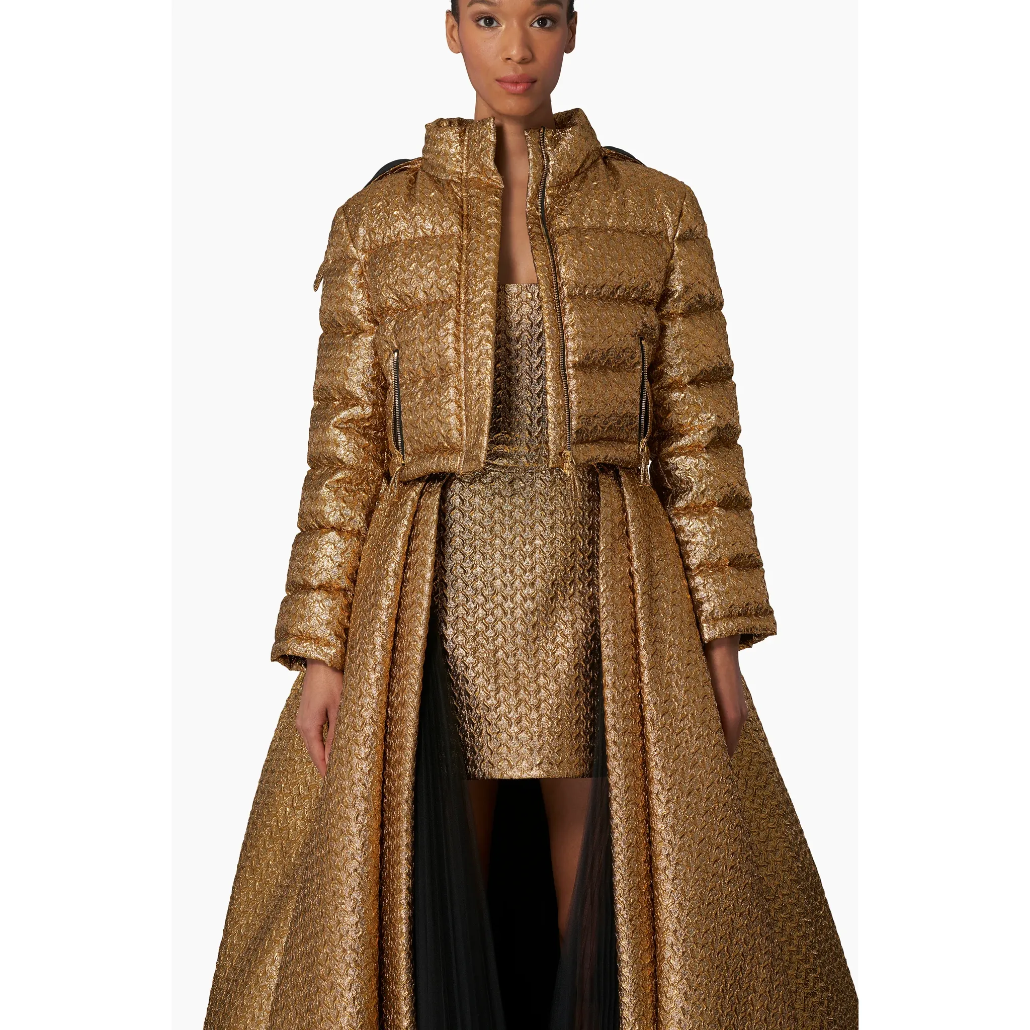 Cropped Puffer Coat with Hood | Gold