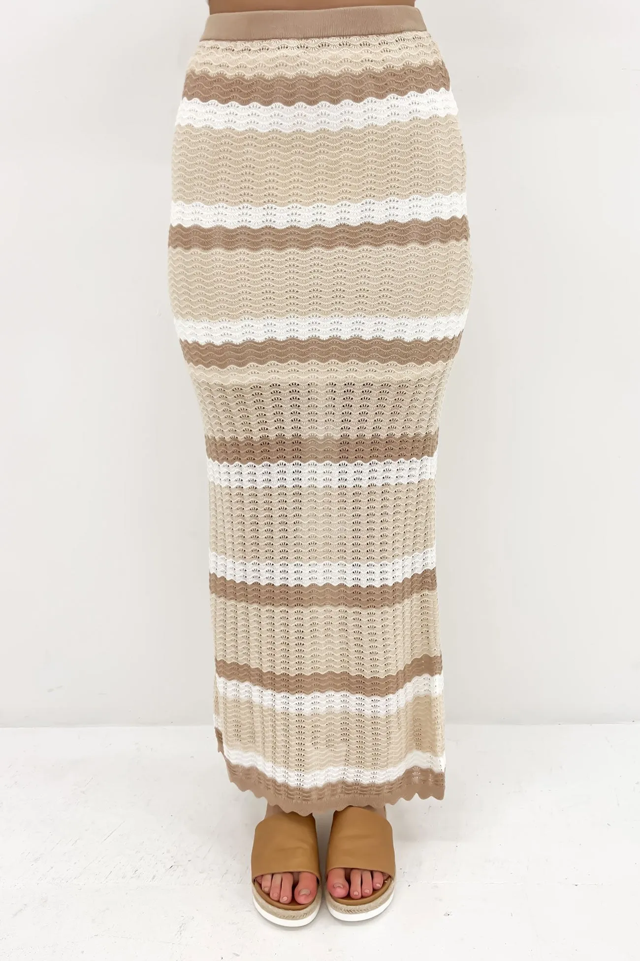 Dakota Knit Maxi Skirt Neutral Stripe