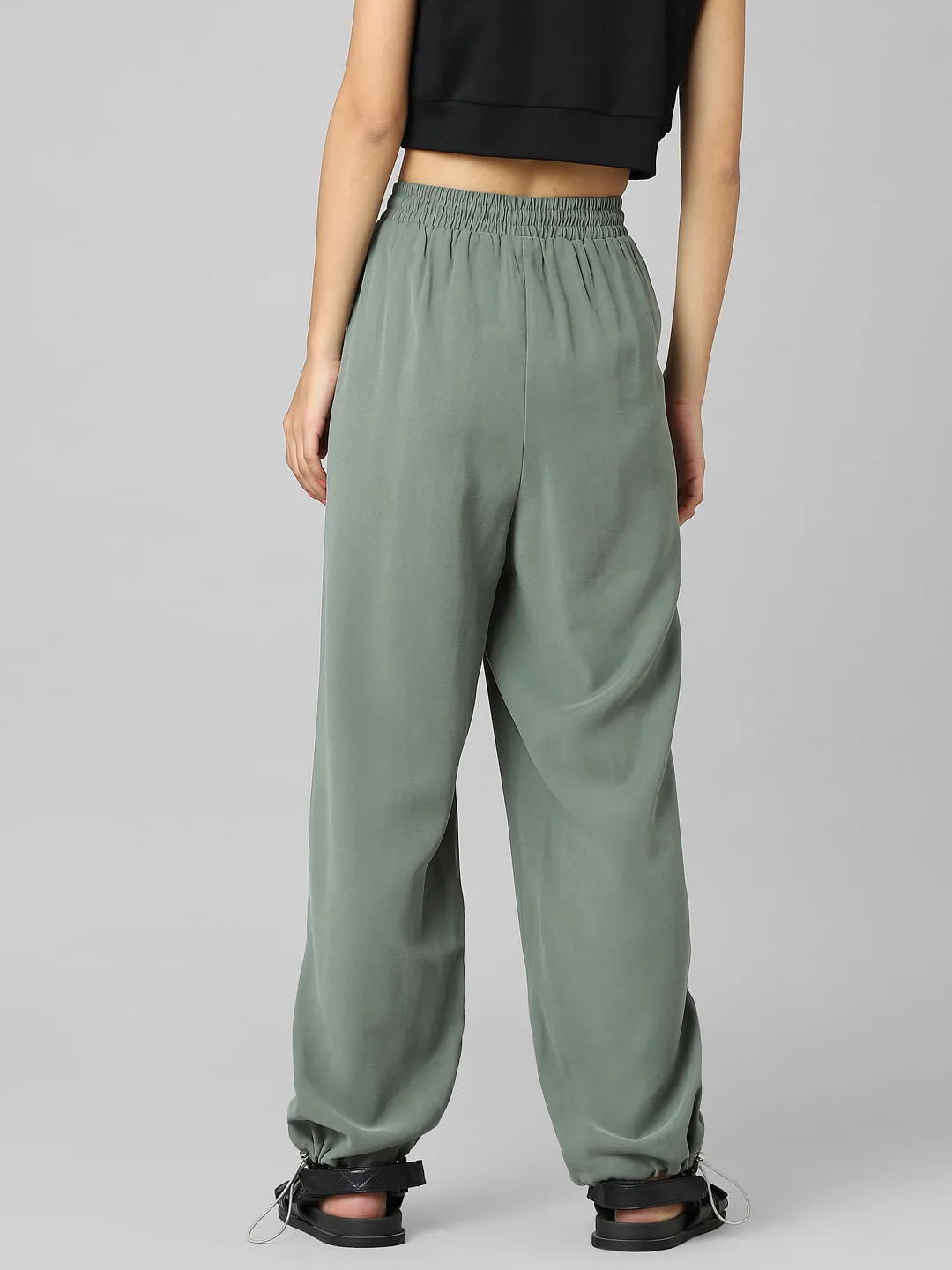 Green Mid Rise Relaxed Fit Twill Joggers