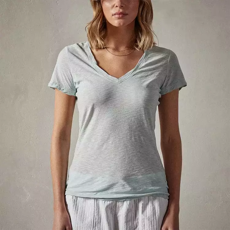 James Perse Sheer Slub Casual V Neck Tee