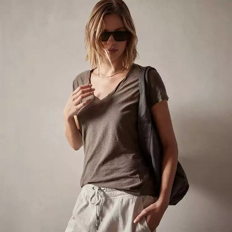 James Perse Sheer Slub V Neck Tee