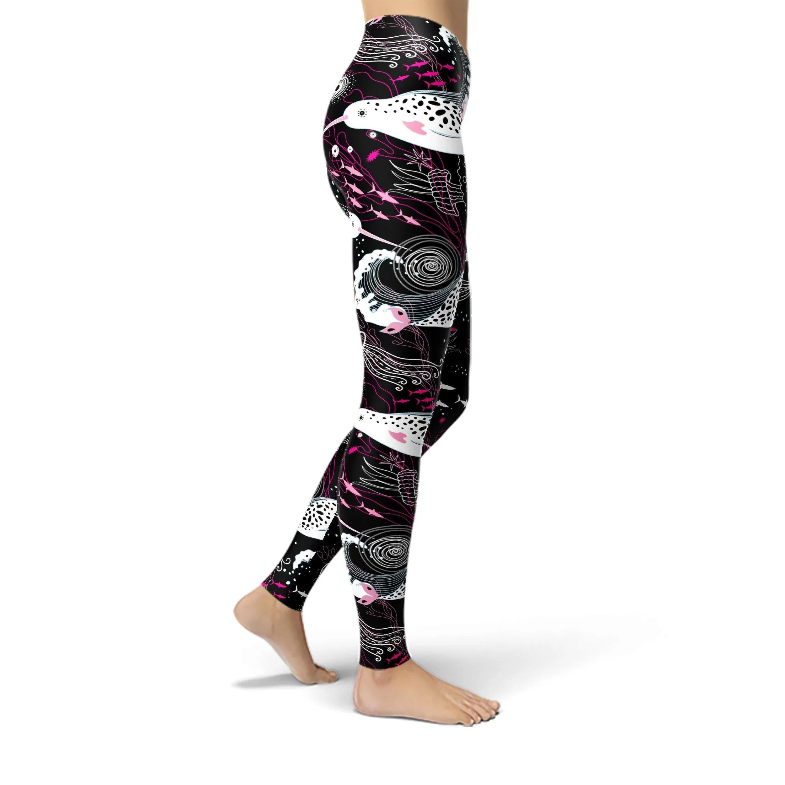 Jean Pink and White Narwhals Leggings