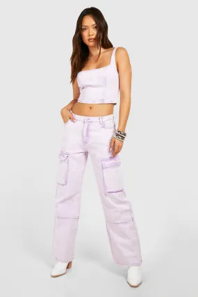 Jeans | Pink Acid Wash Denim Cargos | boohoo