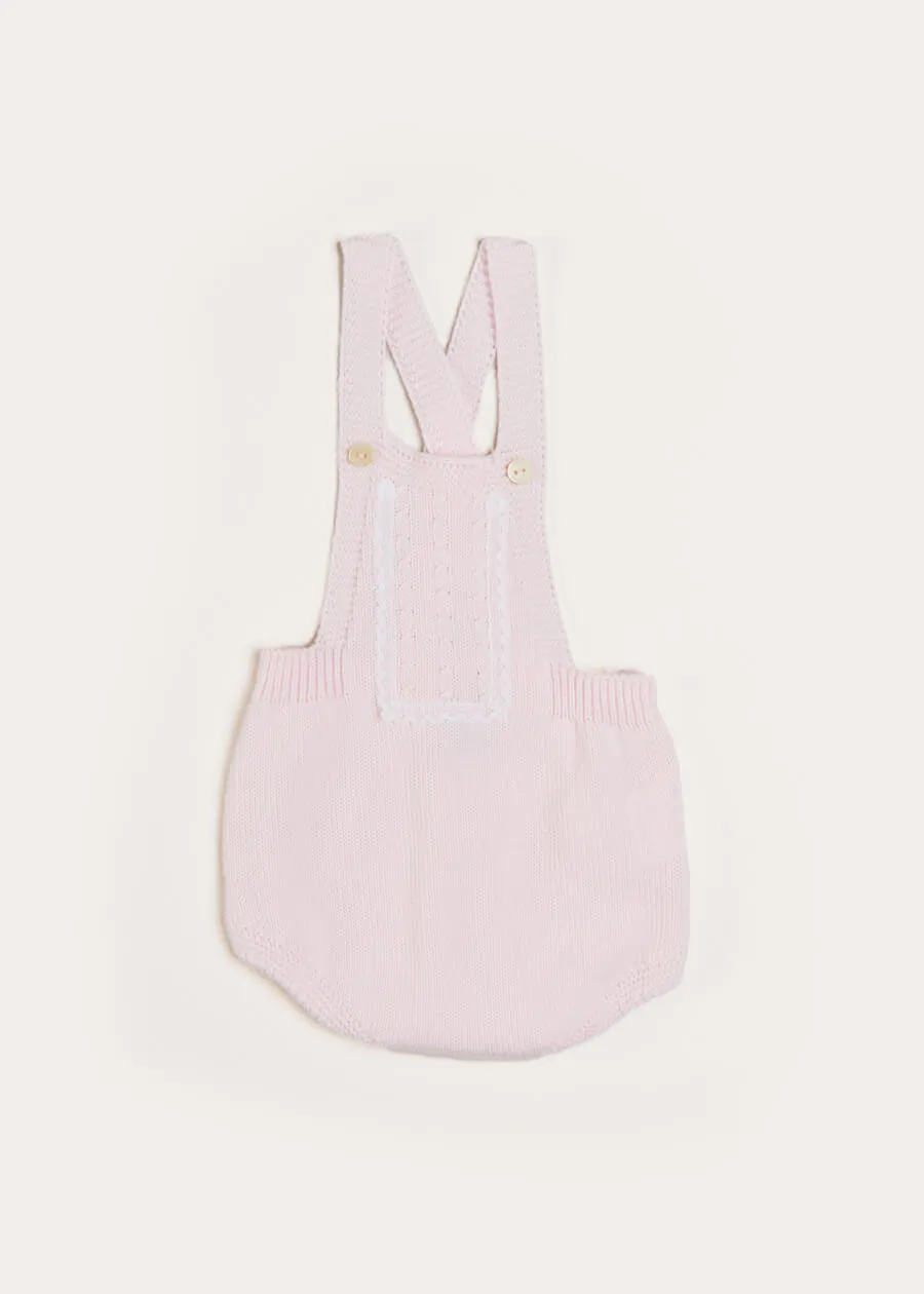 Knitted Openwork Dungarees in Pink (1-6mths)