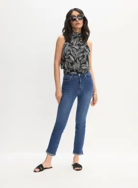 Leaf Print Top & Denim Capris