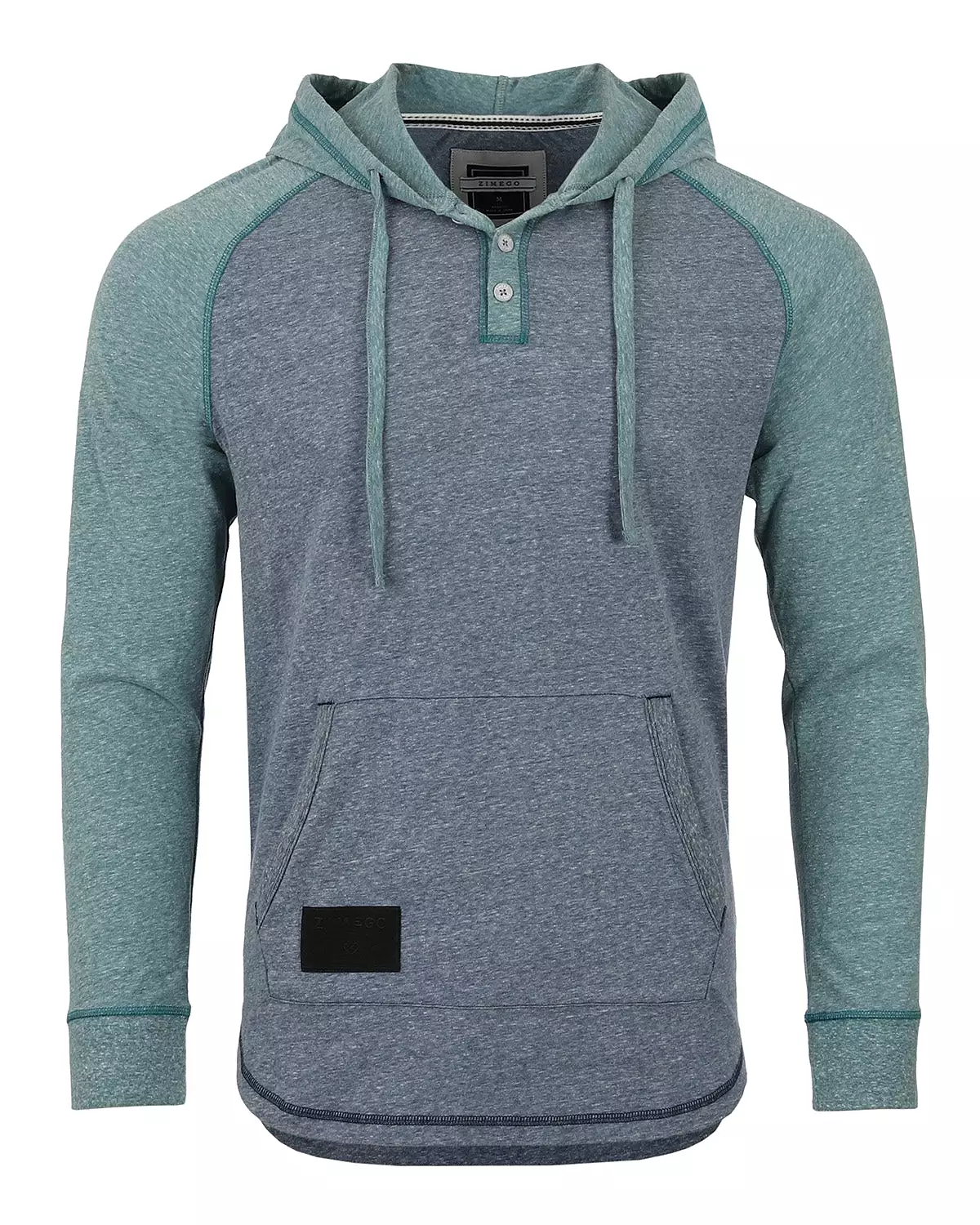 Long Sleeve Henley Raglan Hoodie with Kangaroo Pocket