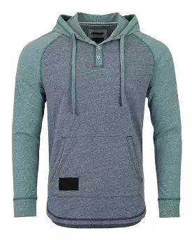 Long Sleeve Henley Raglan Hoodie with Kangaroo Pocket