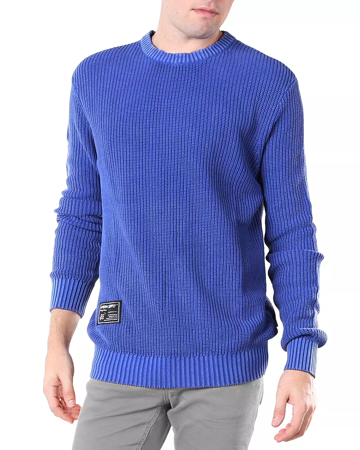 Long Sleeve Stone Washed Vintage Crewneck Pullover Sweater