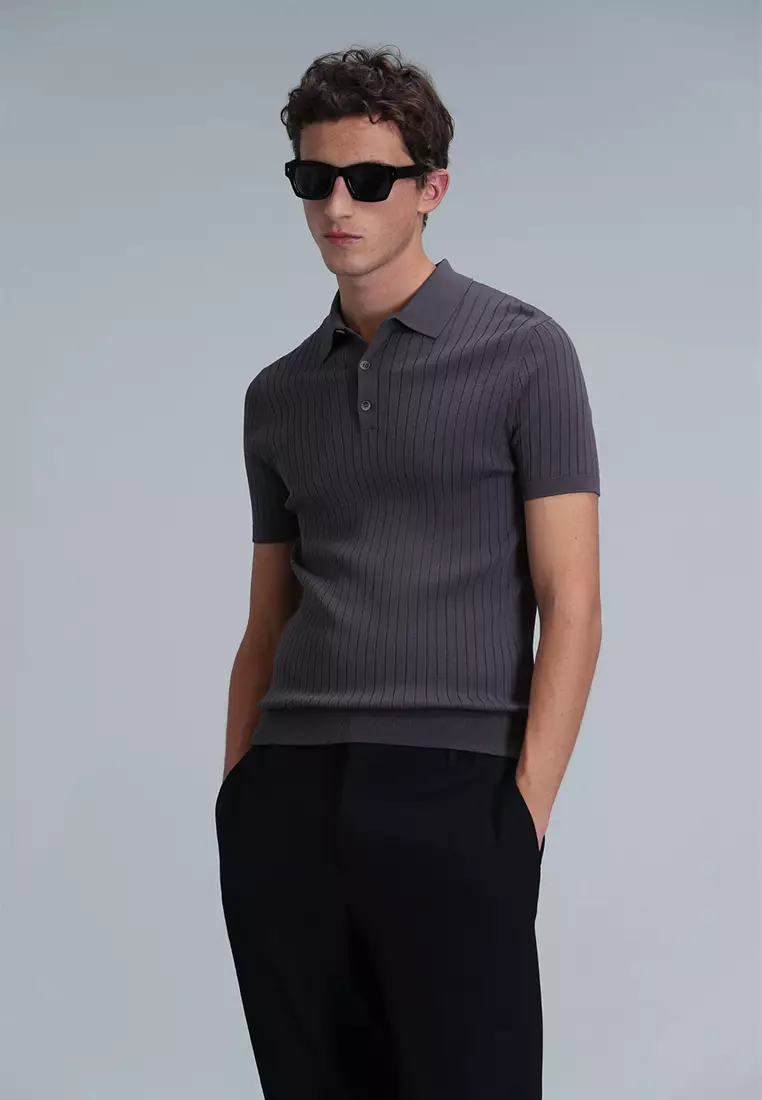 LUFIAN Ribbed Polo Sweater