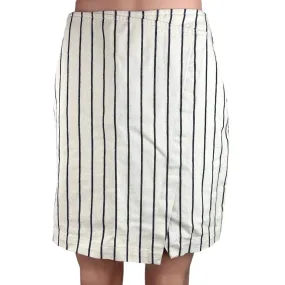 Madewell Women's White/Black Stripped Zip Closure Slit Straight Mini Skirt Sz 2