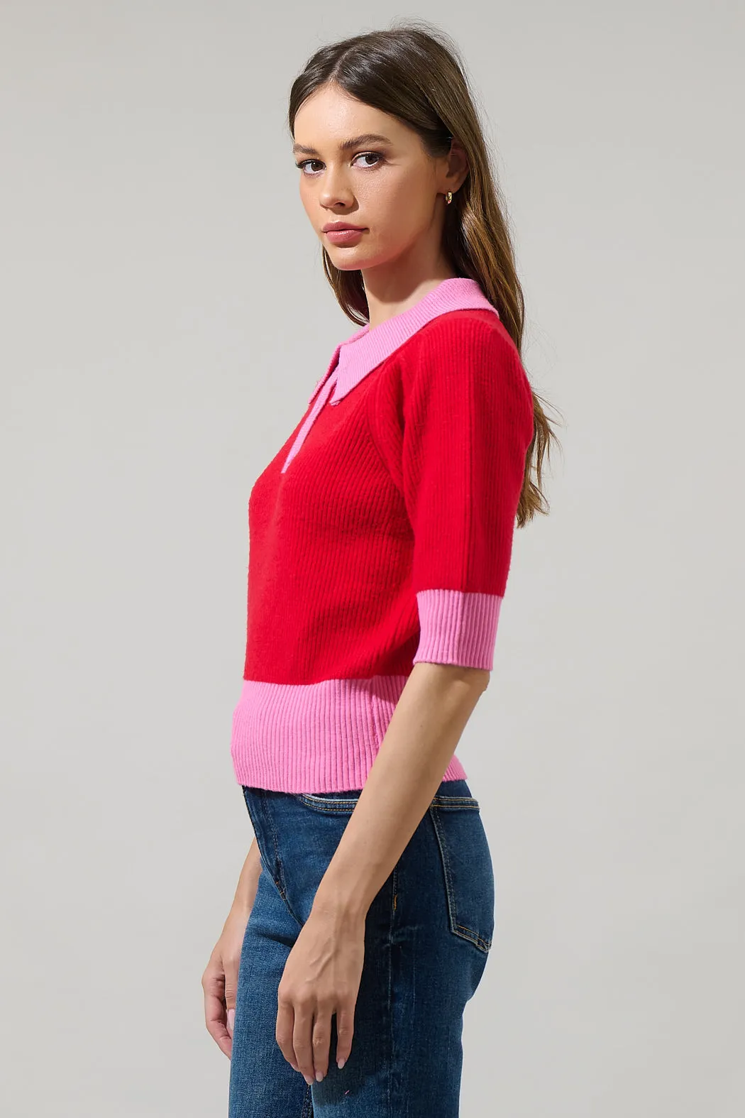 Margot Color Block Collared Sweater Top