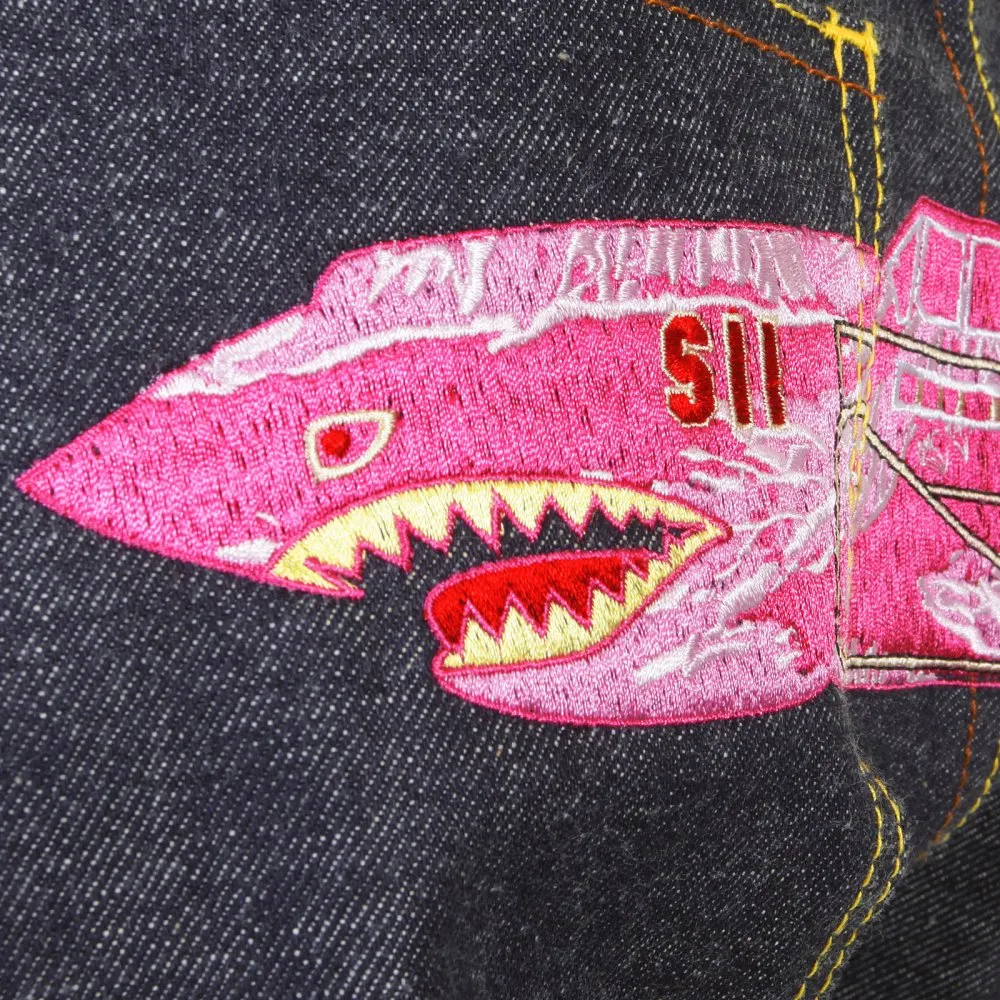 Mens Indigo Slim Fit Raw Denim Jeans with Super Exclusive Pink Camo Plane Design