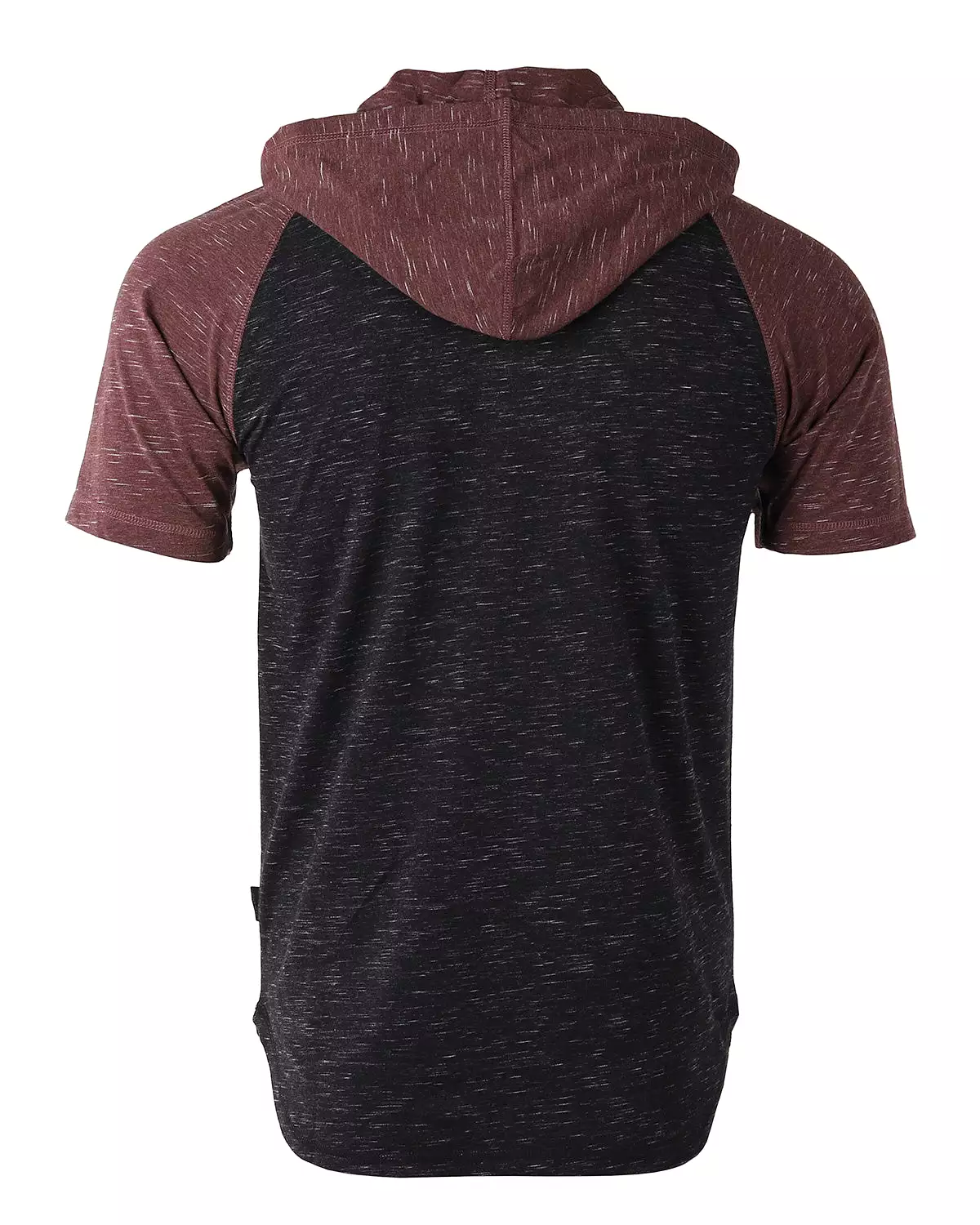 Men's Short Sleeve Color Block Raglan Hoodie With Curved Hem Black/Maroon