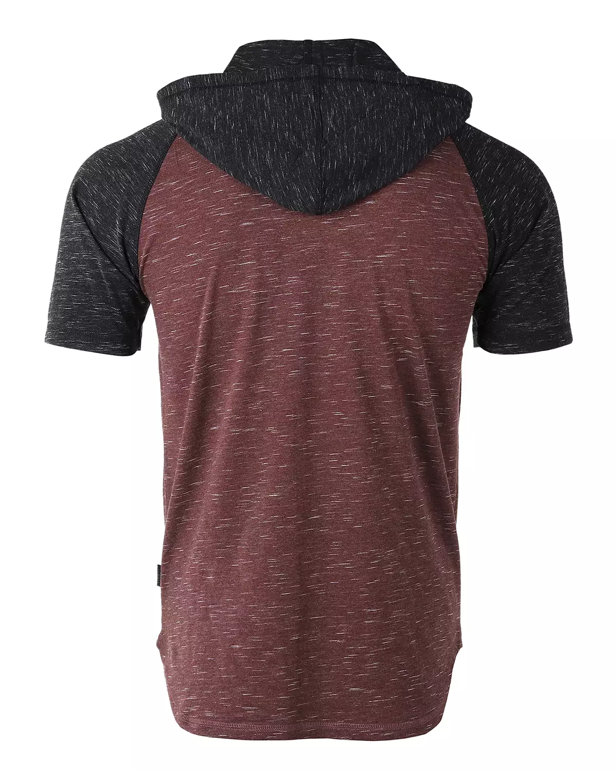 Men's Short Sleeve Color Block Raglan Hoodie With Curved Hem Black/Maroon