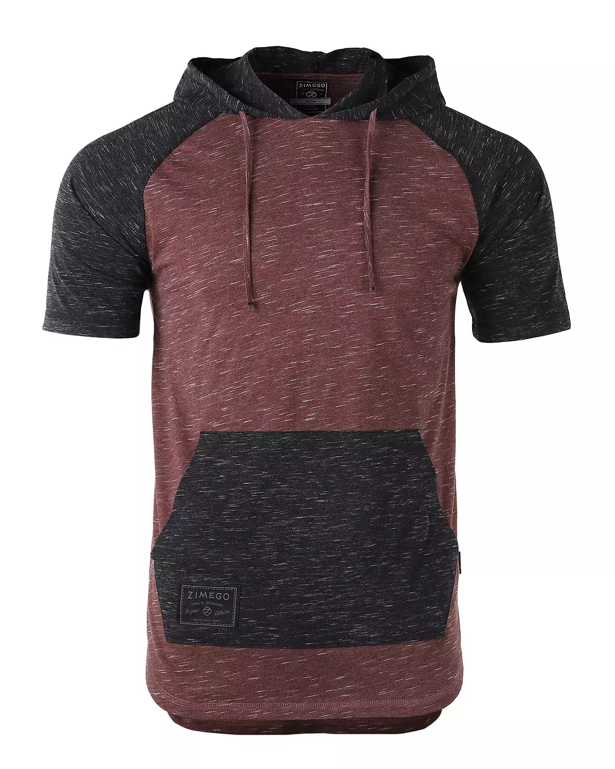 Men's Short Sleeve Color Block Raglan Hoodie With Curved Hem Black/Maroon