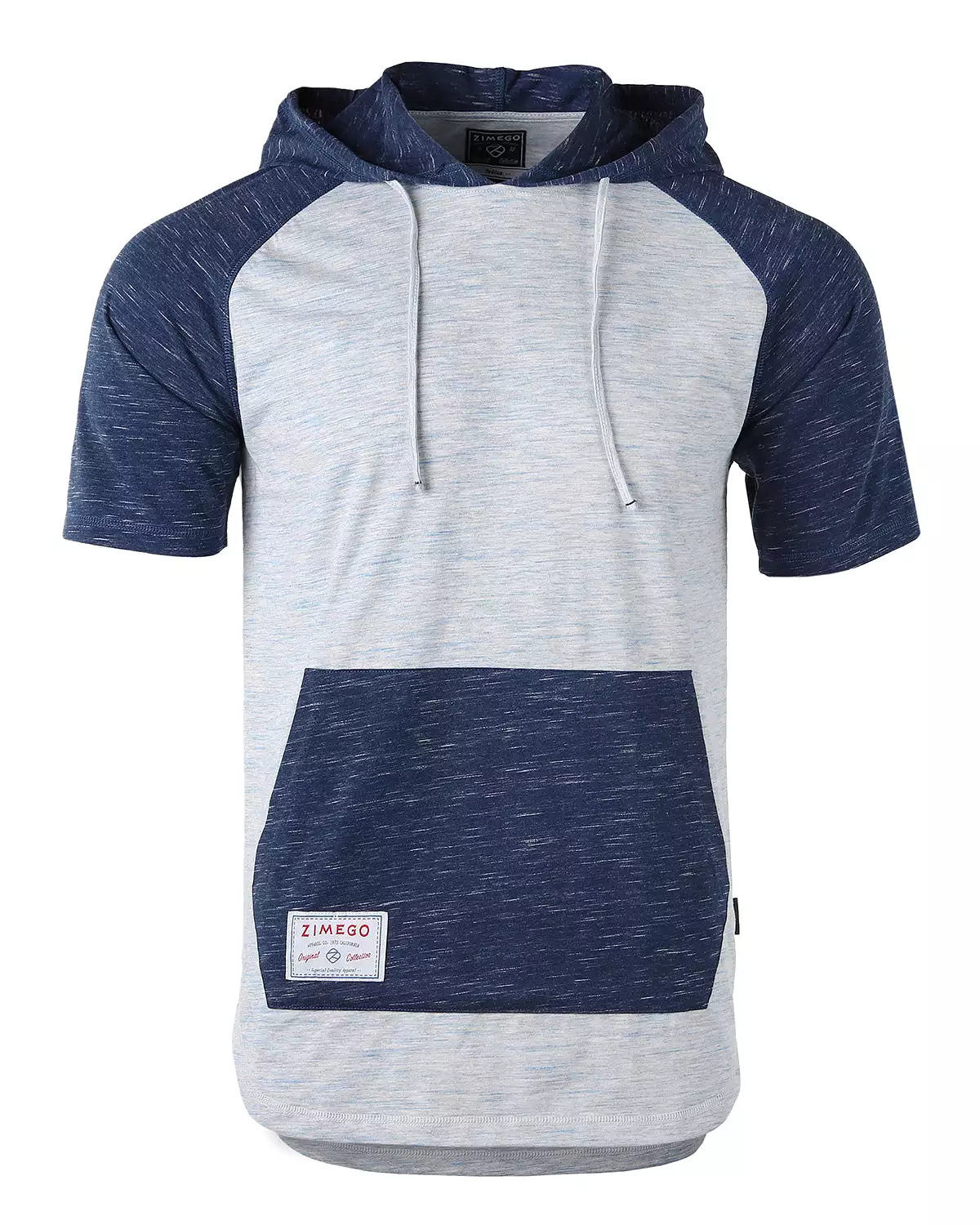 Men's Short Sleeve Color Block Raglan Hoodie With Curved Hem Navy Heather