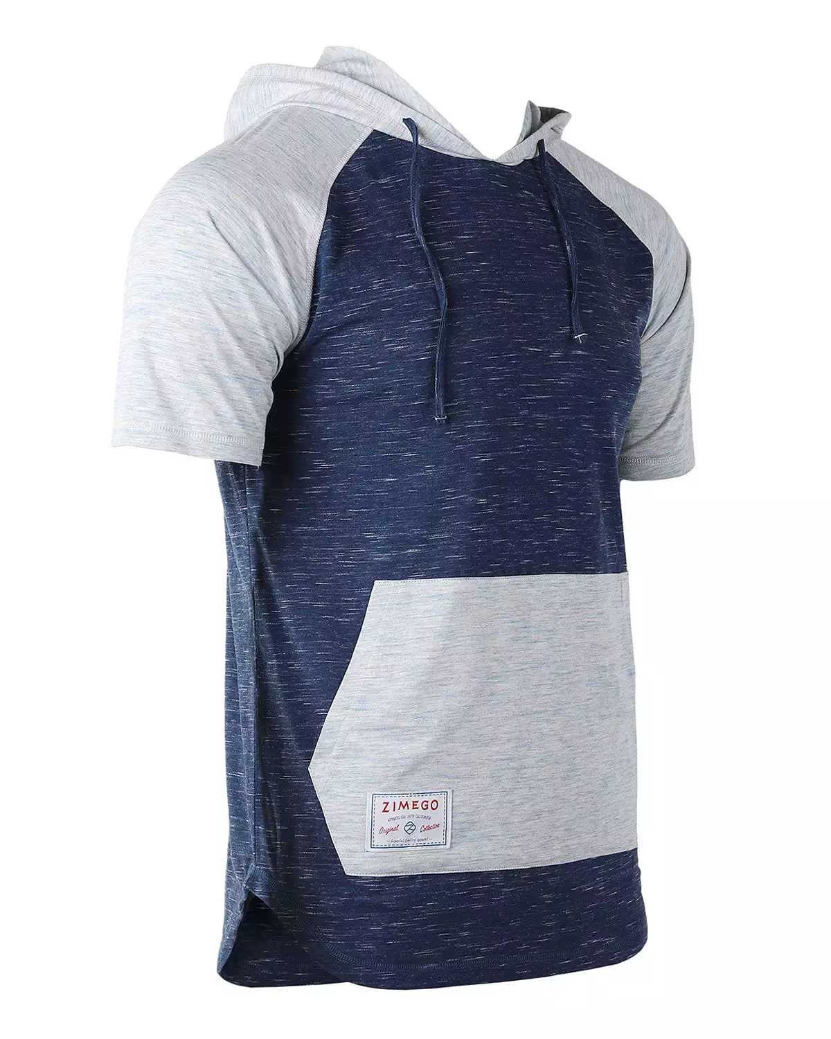 Men's Short Sleeve Color Block Raglan Hoodie With Curved Hem Navy Heather