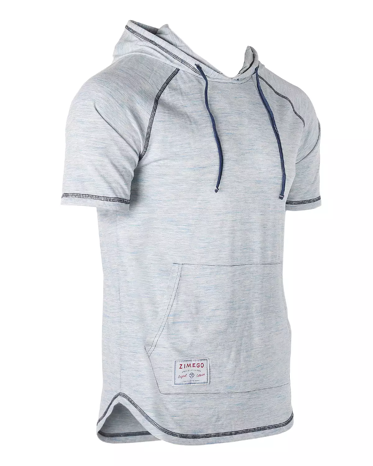 Men's Short Sleeve Color Block Raglan Hoodie With Curved Hem Navy Heather