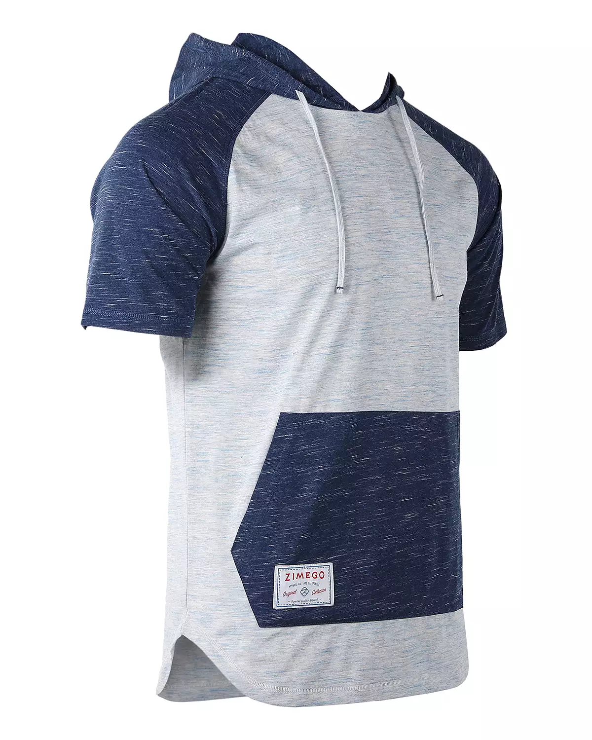 Men's Short Sleeve Color Block Raglan Hoodie With Curved Hem Navy Heather