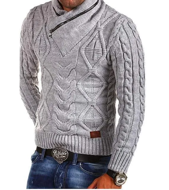 Men's Sweater V-Neck Zipper Turtleneck Sweater Pullover