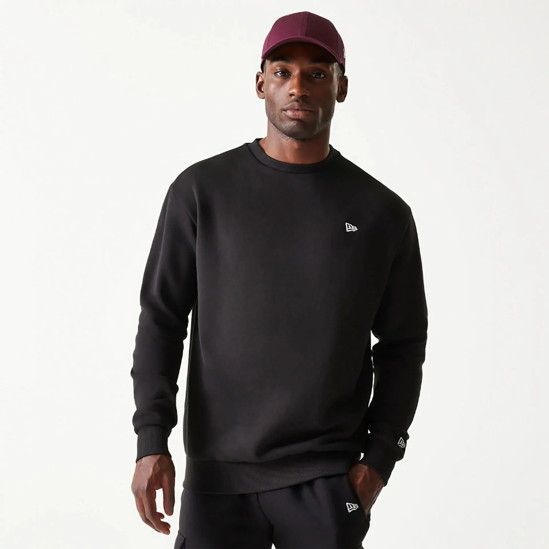 New Era Essential Jet Black Oversized Crewneck Sweater