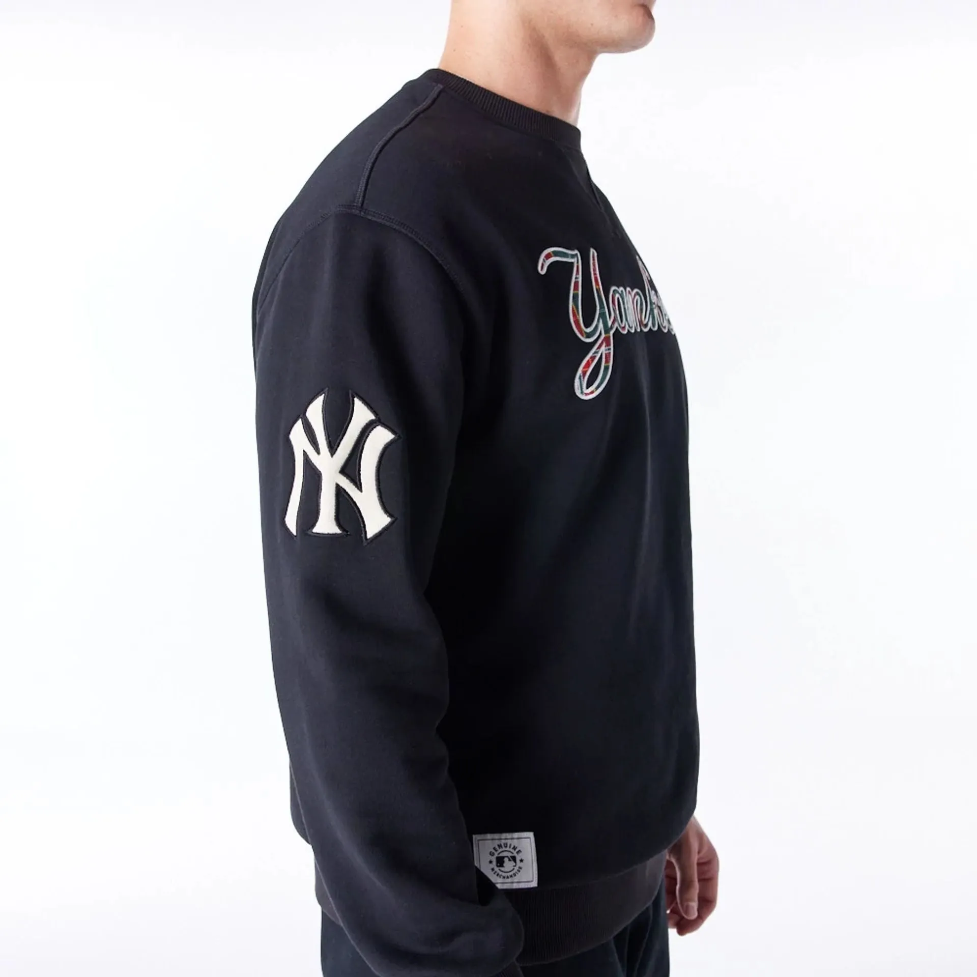 New York Yankees MLB Tartan Infill Black Crew Neck Sweater